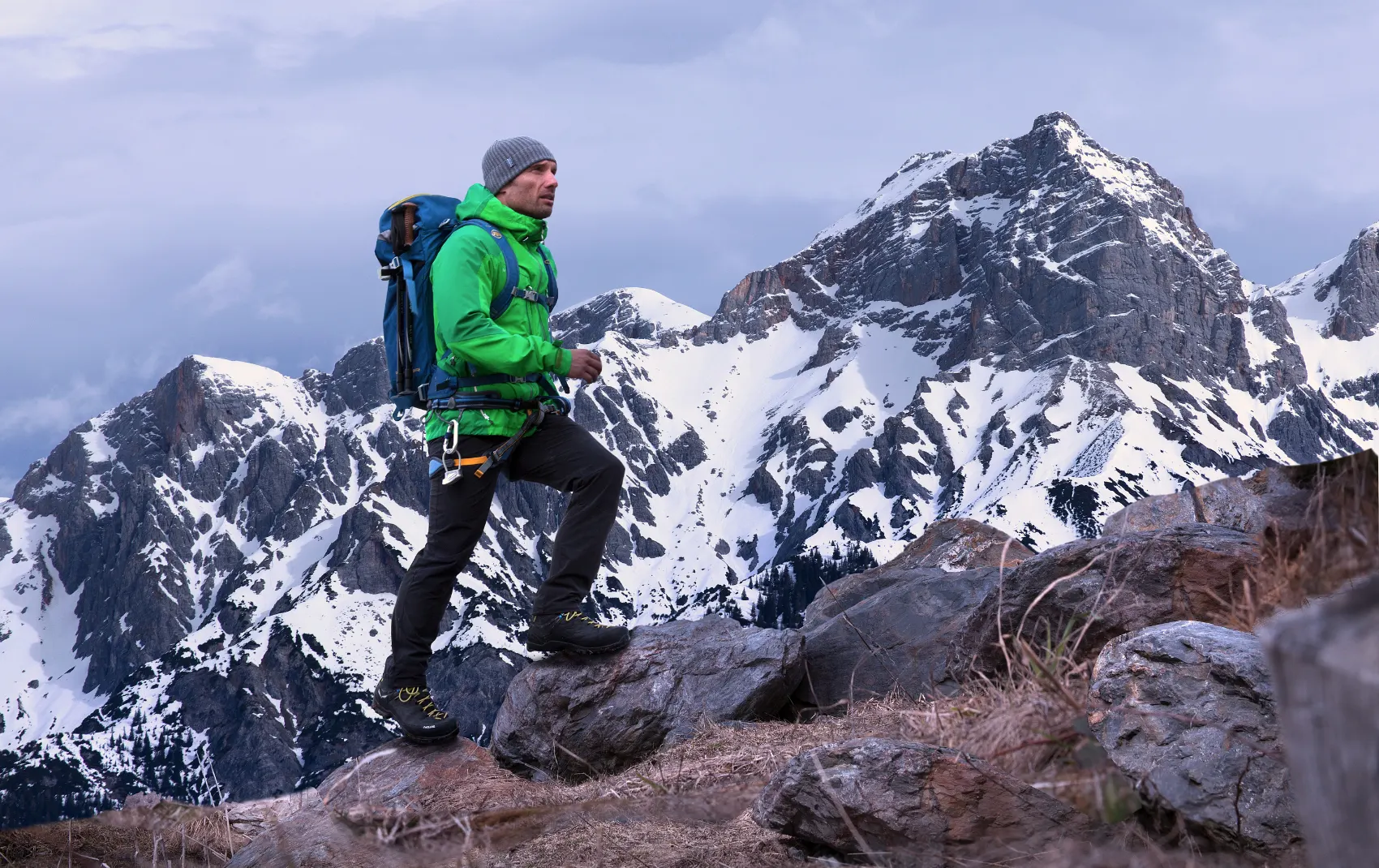 Middle-aged man hiking in the alps